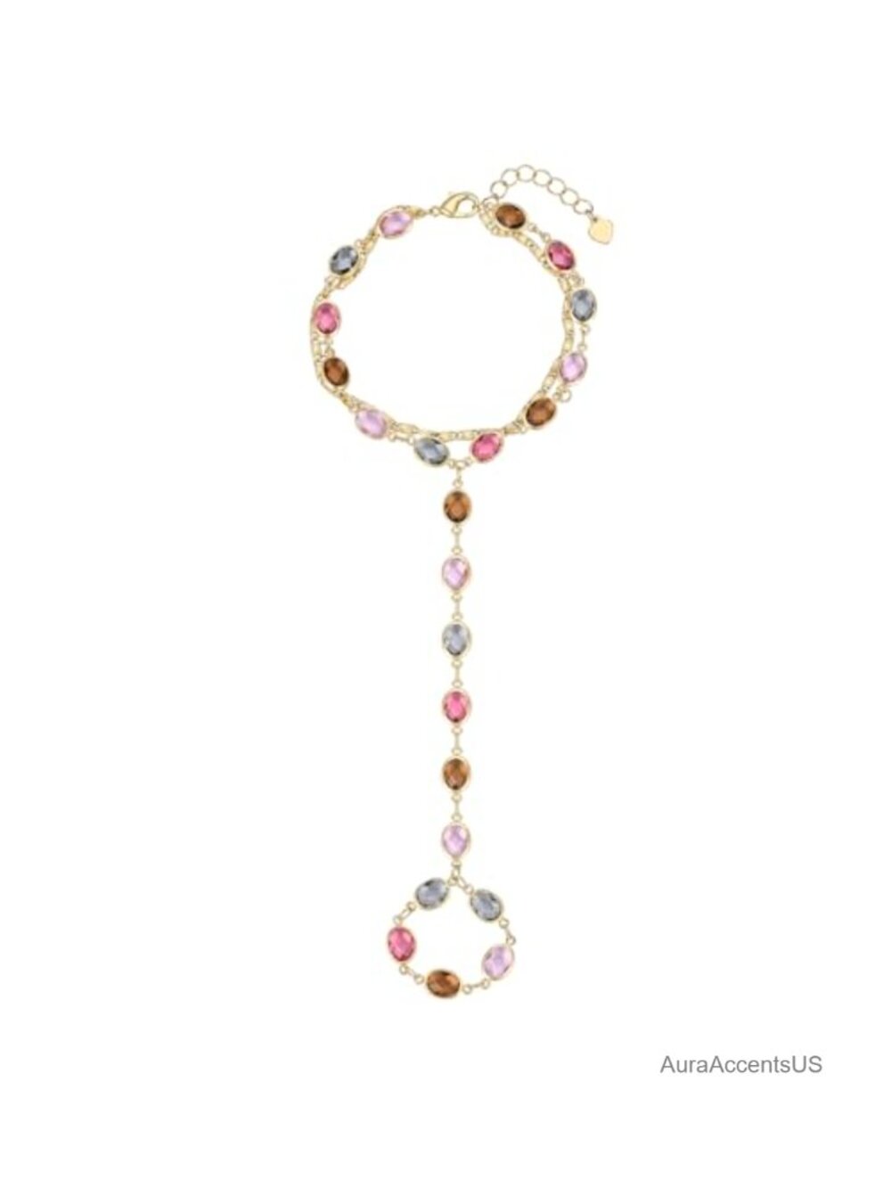 14K Gold Plated Hand Chain Bracelet for Women with Crystals, Adjustable Non